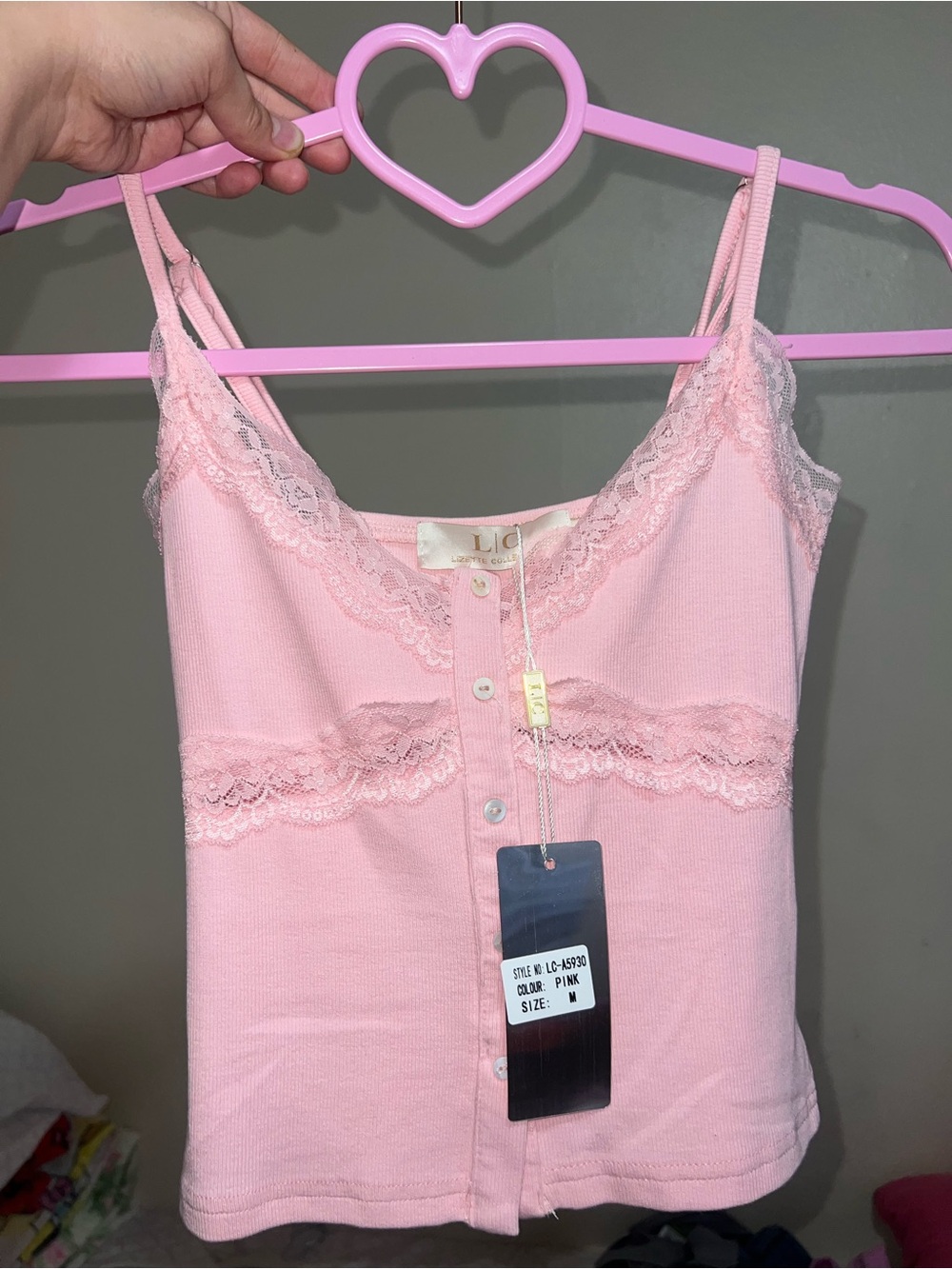Pink Lace Trim Ribbed Cami Tank Top Y2K Coquette NWT